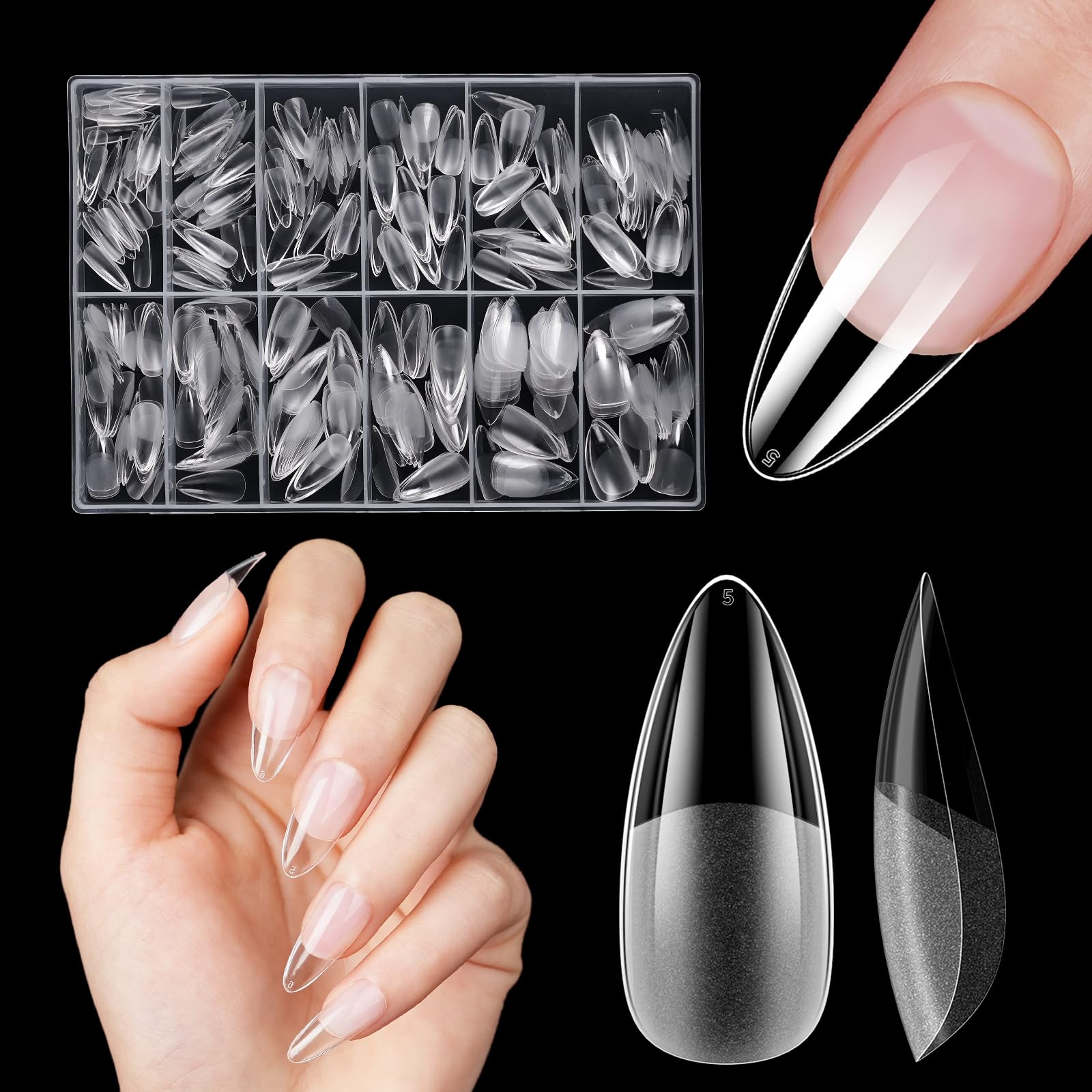 Almond Medium Nageltips für Gelnägel, Venares 500 Stück Acryl Künstliche Nägel Kurz 12 Größen Full Cover Nail Tips Almond, Soft Gel Tips Mandel Mittellänge mit Box - S