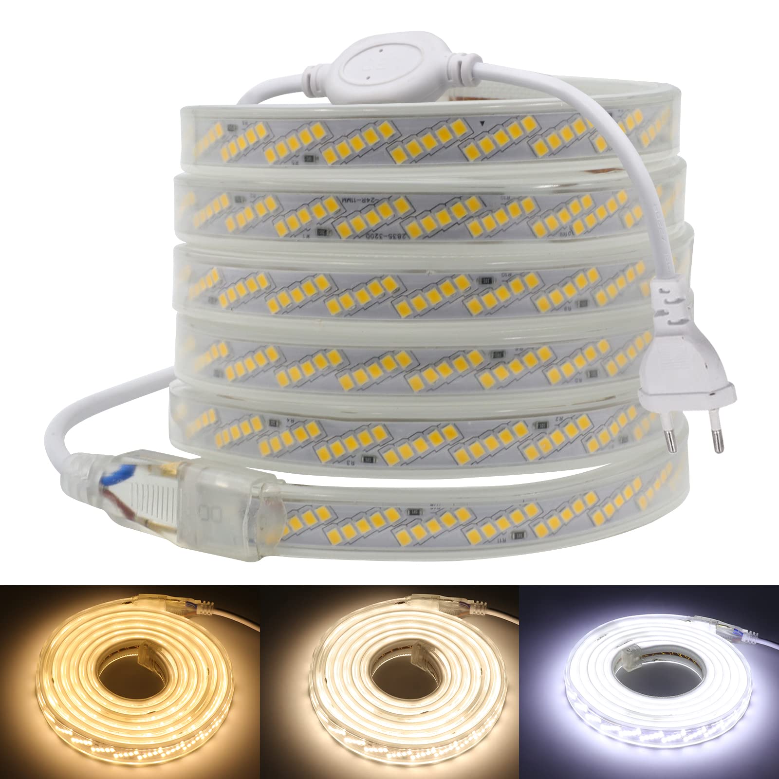 KISUFU 10m Striscia LED COB Flessibile 220V, ad alta Luminoso Striscia, IP65 Impermeabile, Nastri LED ad Alta Luminosità da 320 LED/m,Luce LED per Scaletta Tetto Cavi da Cucina Decorazione