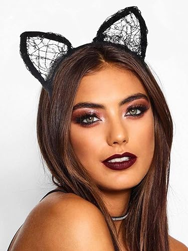 Catery Lindas diademas de orejas de gato, diadema de orejas de conejo de felpa negra, para mujer, accesorios para el cabello, club nocturno,