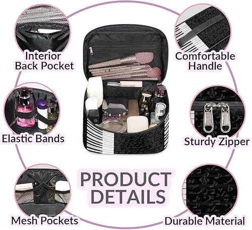 Miniatura 5 de Gublec Bolsa de maquillaje grande con diseño de piano para mujer, bolsa de cosméticos de viaje, bolsa de maquillaje portátil para botellas,