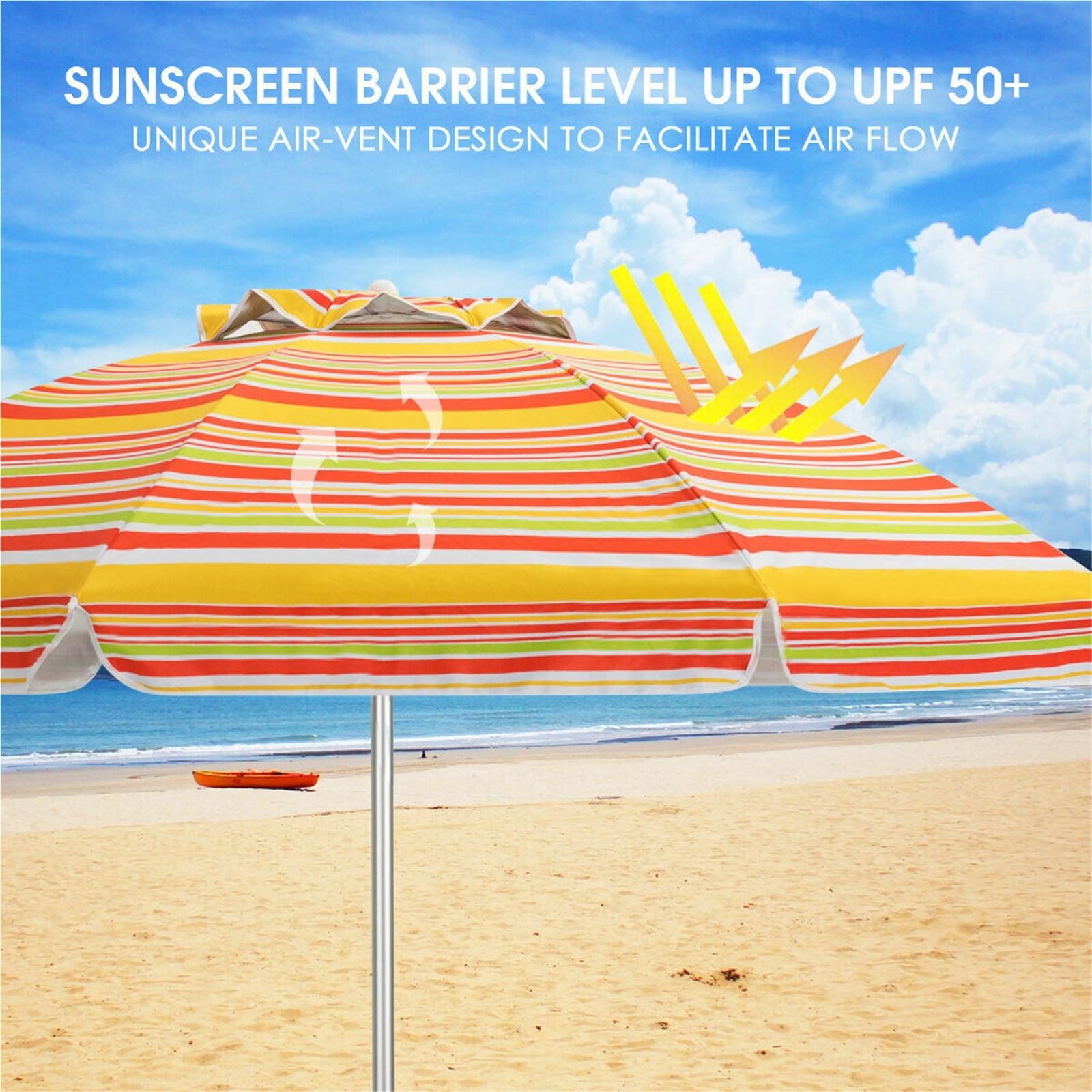 Sonnenschirm Strand 2M Strandschirm Terrasse Tragbarer Sonnenschirm Regenschirm W/Sand Anker & Neigung UPF 50