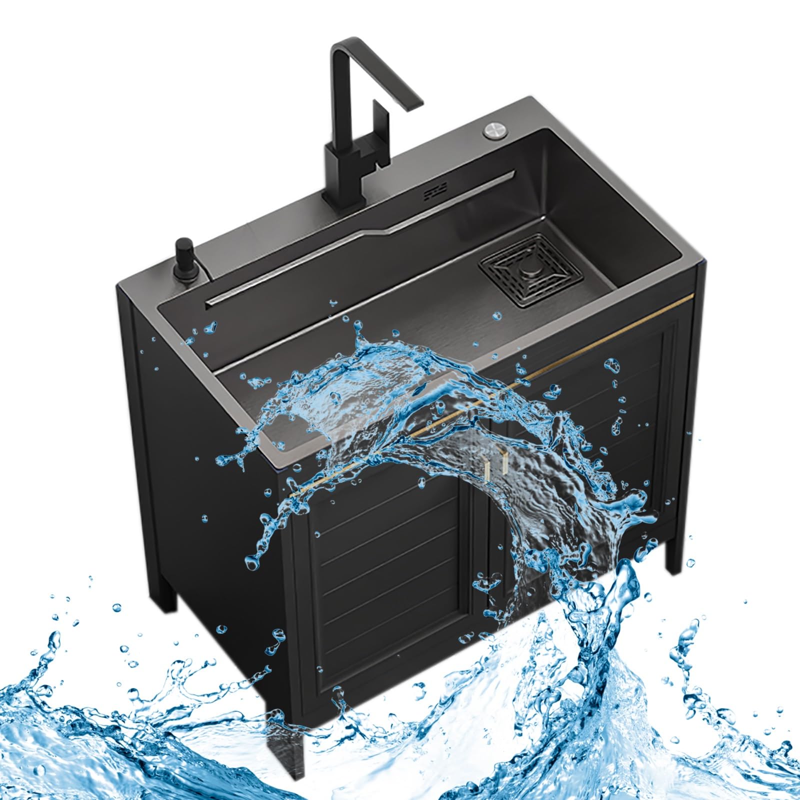 DFGHNBVC Freestanding Single Bowl Kitchen Sinks Utility Sink Free Standing Home Simple Laundry Sink With Faucet Laundry Room Sink With Cabinet For Garage Restaurant Kitchen Laundry Room Out