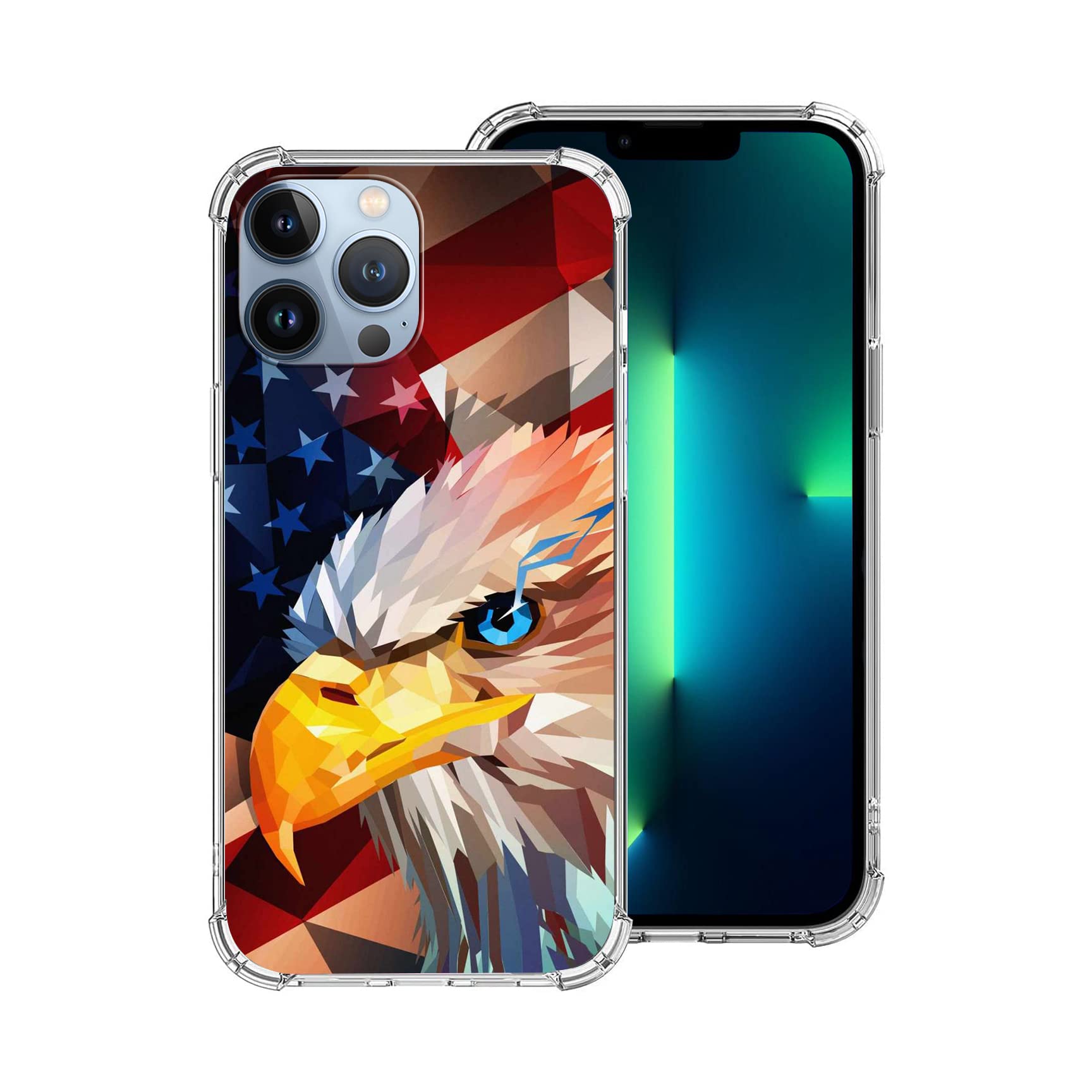3D American Flag Eagle Aesthetic Pattern Phone Case Compatible with iPhone 13 Pro, Slim Fit Shockproof Drop Full Body Protection Case Cover for iPhone 13 Pro(2021) 6.1”