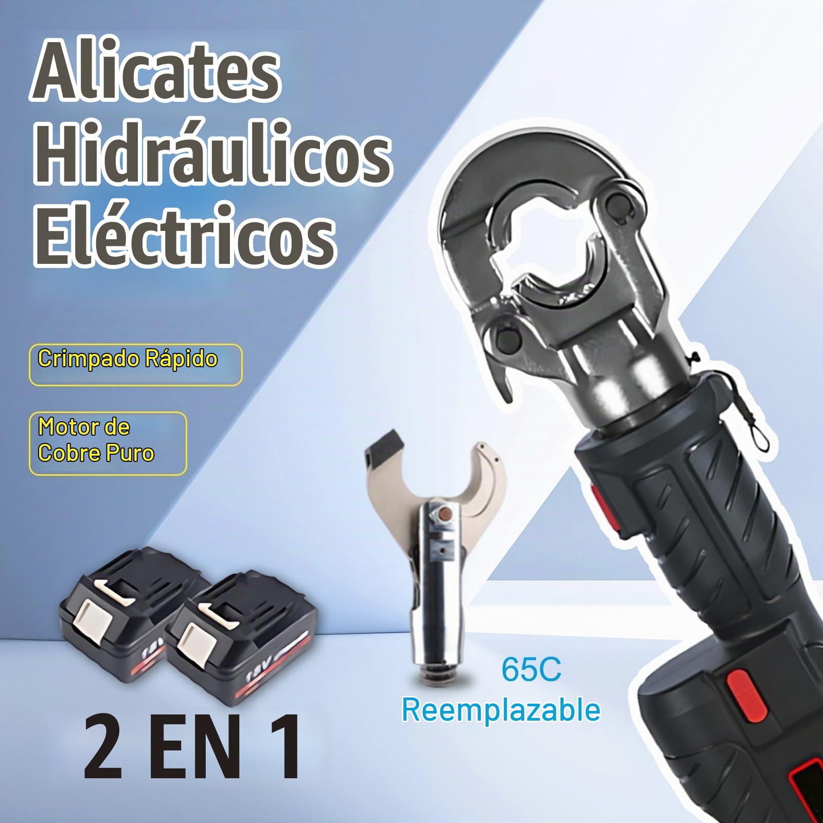 Herramienta Eléctrica para Crimpado con Batería de 18V y 2x 5Ah, Herramienta de Prensa para Crimpado Tuberías Cobre, 11 Matraces, Incluye Pinzas Corte(Without pliers)