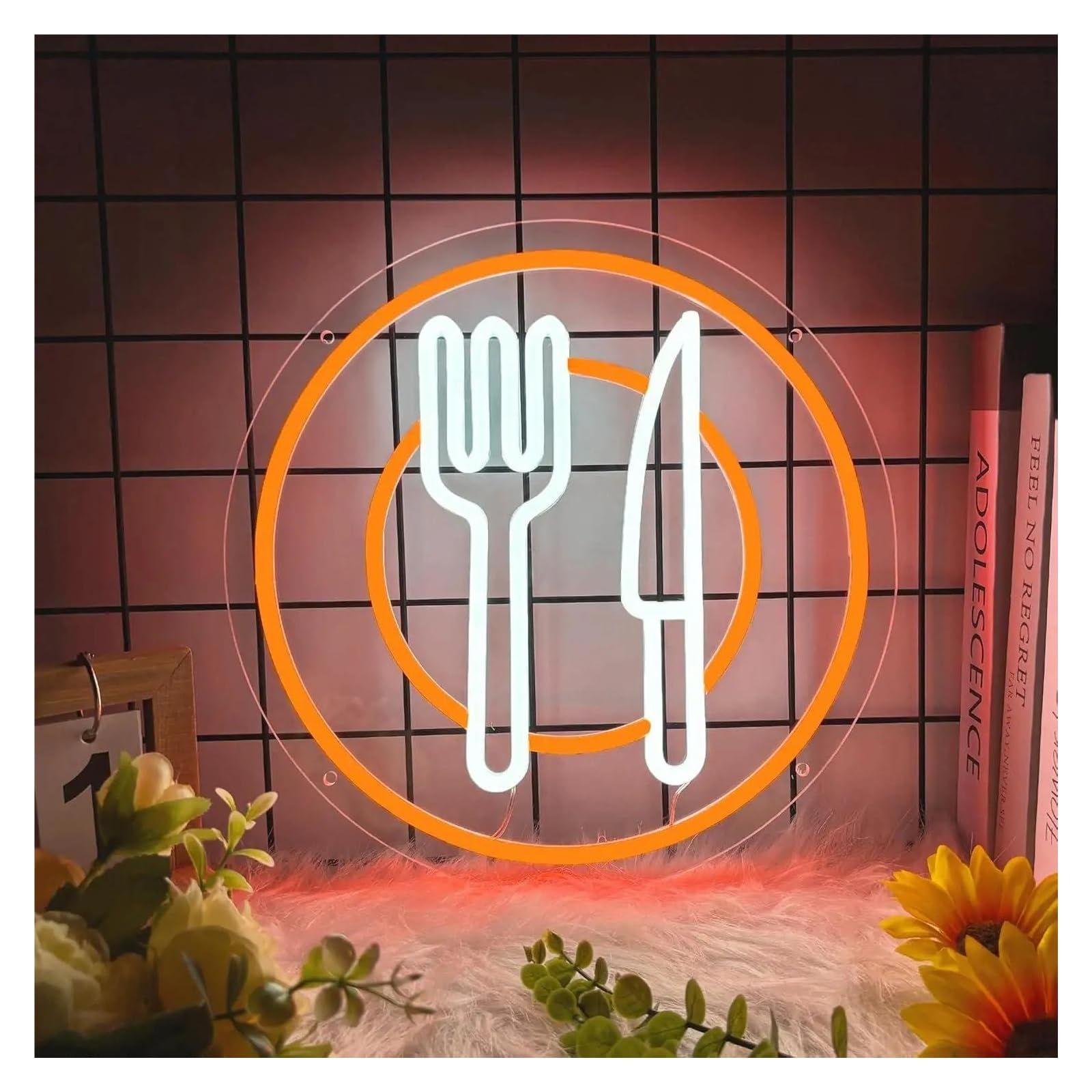 Hängende Kunst-Leuchtreklamen Neonschild „Eat Here“, Messer- Und Gabel-Design, Für Wanddekoration, Restaurant, Gastronomie, Fast-Food-Dekoration, 12.8x12.8inch