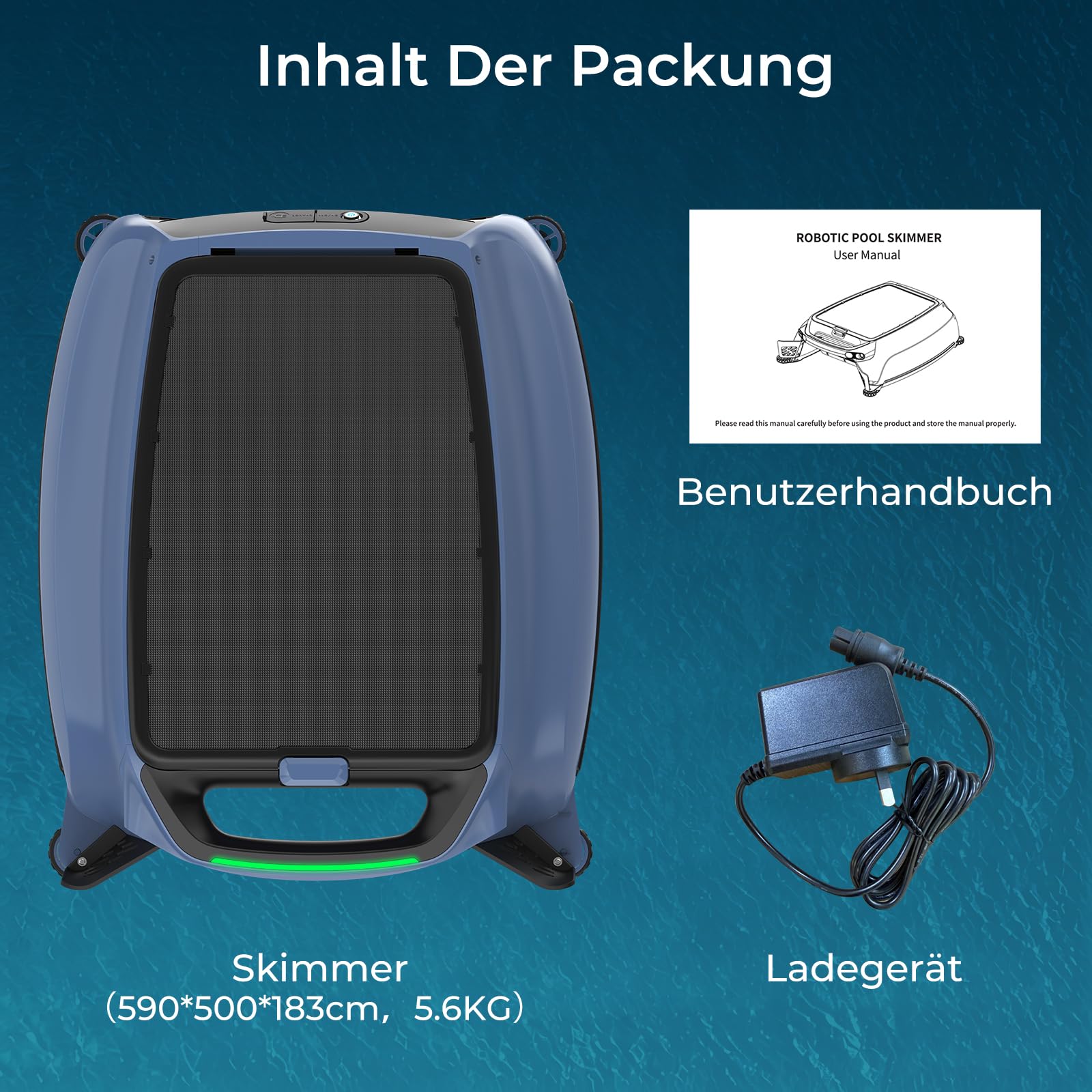 PS100 Solar Pool Skimmer Roboter, Kabelloser Poolroboter | Aktives Solar-Tracking, App-Steuerung, 24/7 Oberflächenreinigung, 6L Filterkorb, Ultraschall-Hinderniserkennung für alle Pool
