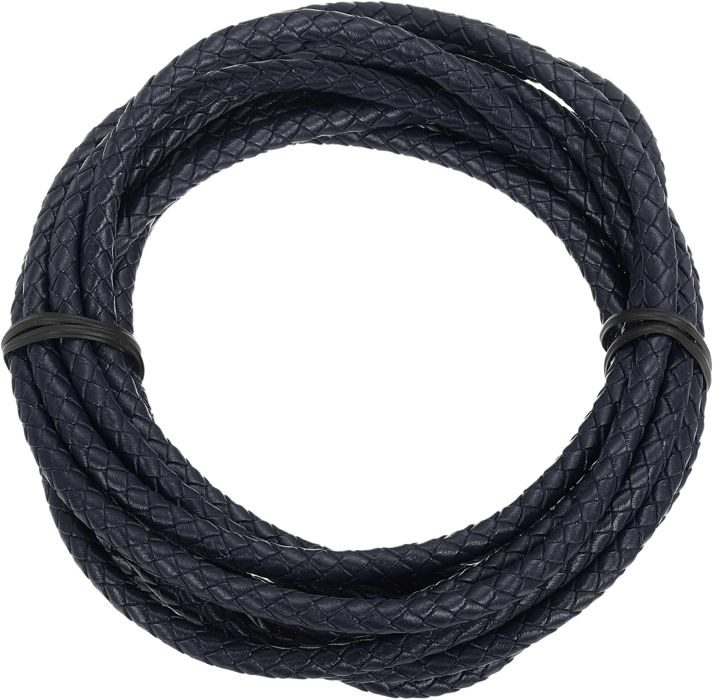 MECCANIXITY 3.3 Yards Bolo Tie Cord 5mm Diameter Round Braided Leather Strip 3 Meters Long for Bracelet Necklace Beading, Dark Blue