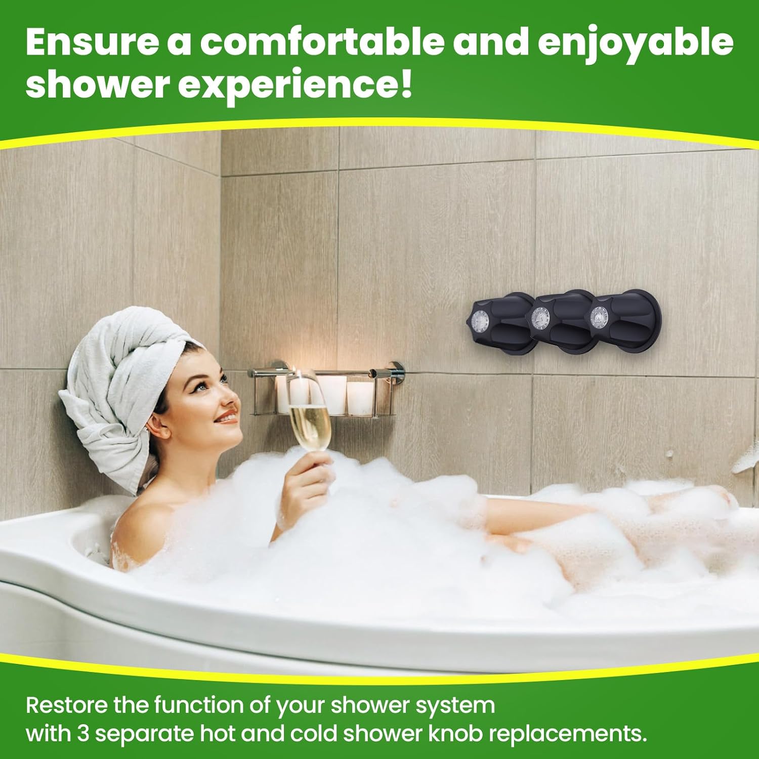Shower Knobs 3 Piece Replacement Compatible with Price Pfister Windsor Tub and Shower Faucets,Shower Faucet Handle Replacement,3 Pieces Hot Cold and Diverter Shower Handles Replacement (Matte Black)