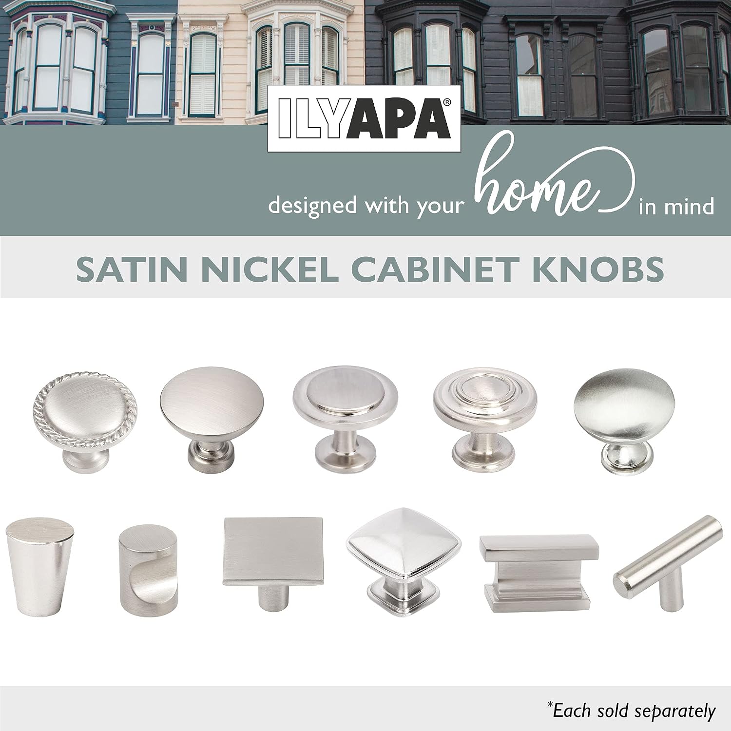 Ilyapa Satin Nickel Kitchen Cabinet Knobs - Round Braided Drawer Handles - 10 Pack of Kitchen Cabinet Hardware
