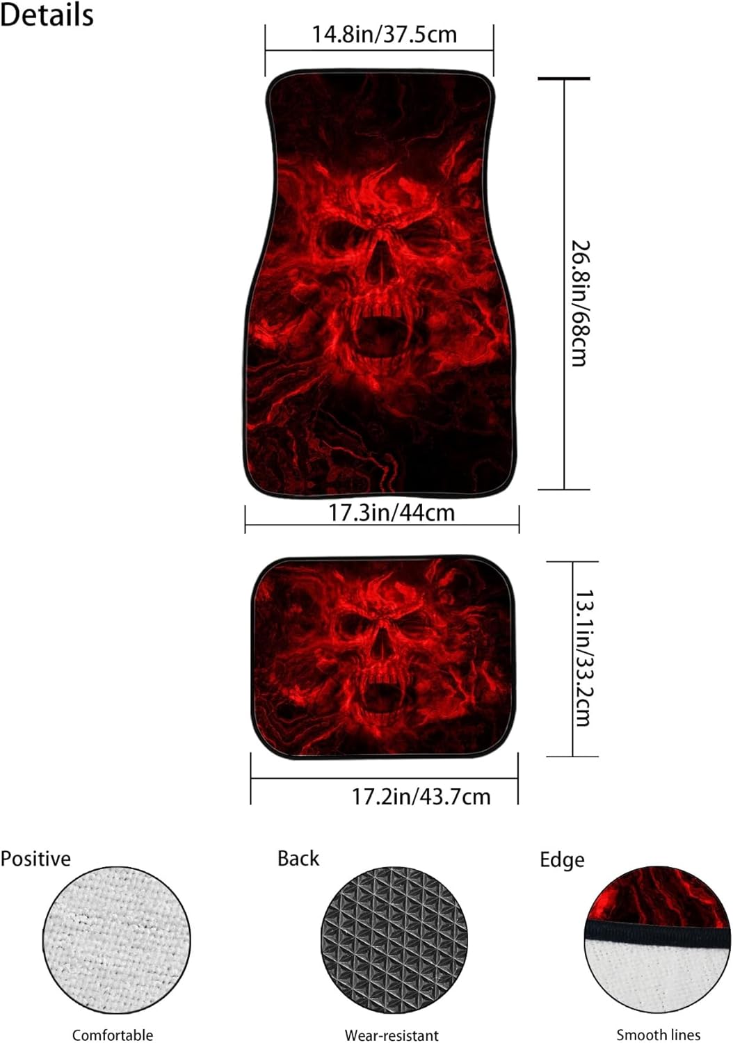 Red Skull Car Floor Mats Full Set of 4,Gothic Skull Skeleton Horror Skull Art Abstract Design Universal Front Rear Car Rugs Custom Floor Mats for Cars Auto Car Decor Accessories for Trucks - Image 7