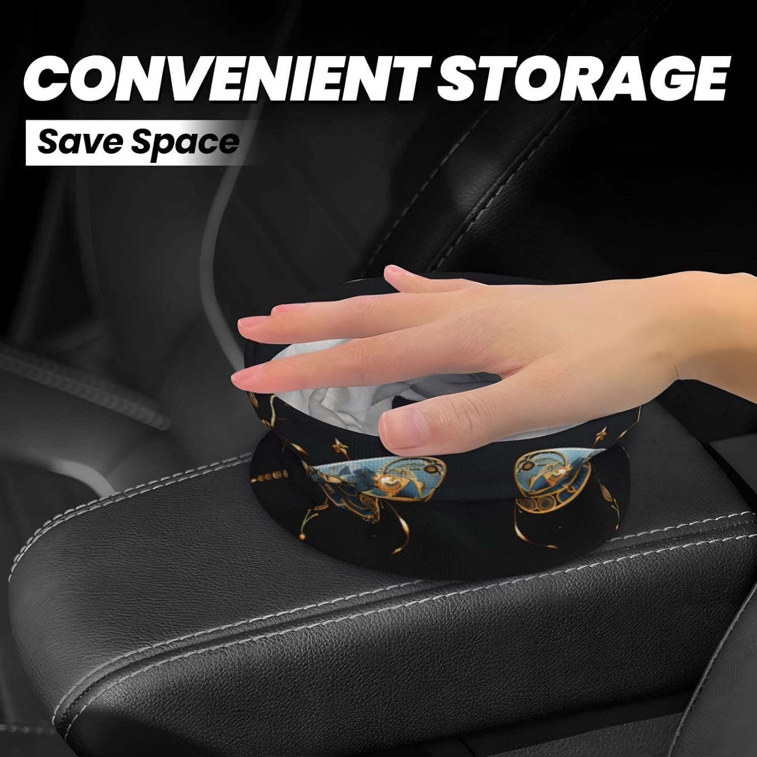 Golden Delicate Dragonfly on Black Background Hanging car Trash can, Foldable car Trash can, car Storage Box Accessories, Suitable for Travel SUV Truck Sedan image 4