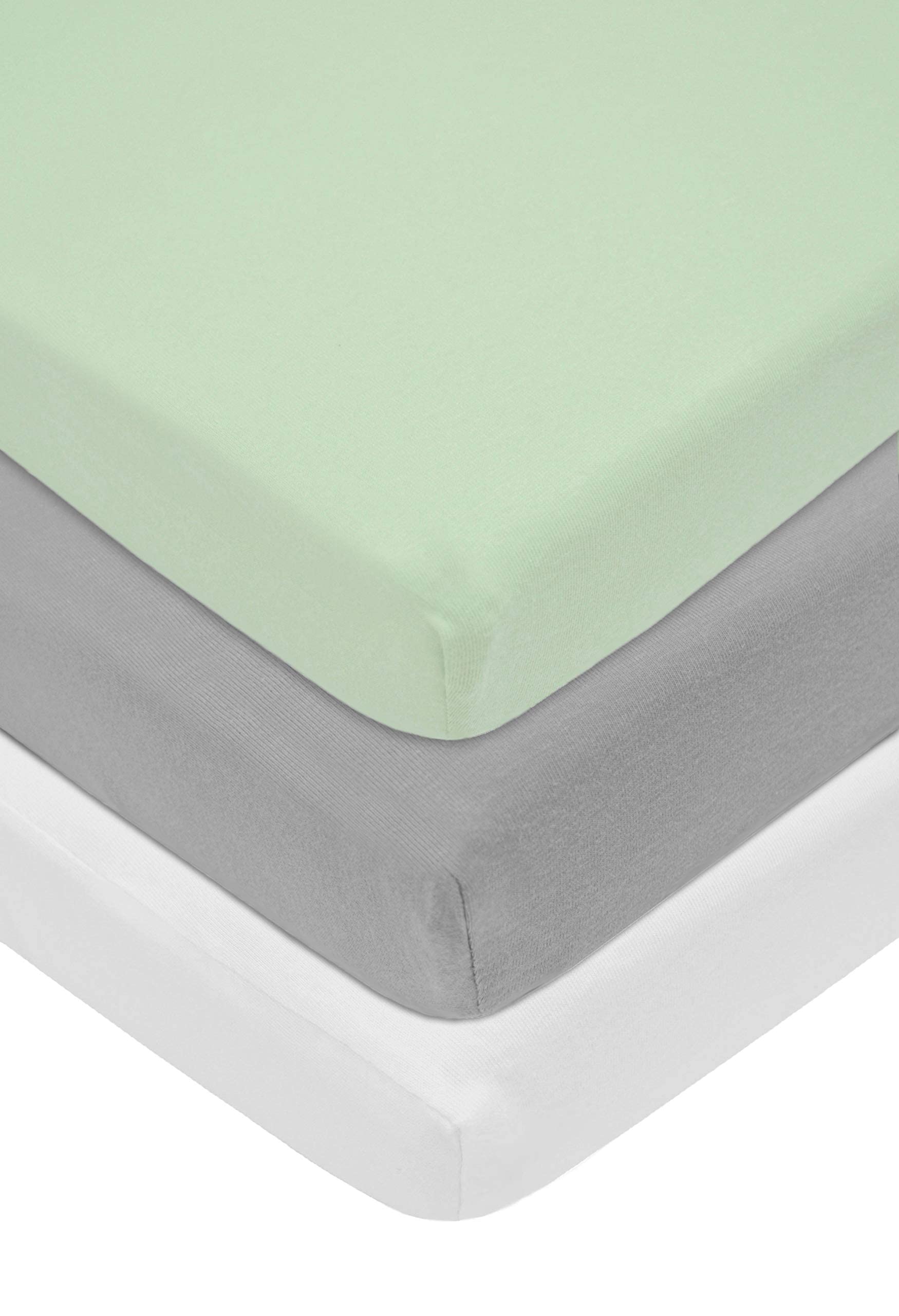 American Baby Company Sábana Bajera Ajustable de 15 x 33 Pulgadas, 100% algodón Natural, apio, Gris/Blanco, Suave Transpirable, para niños y niñas, Paquete de 3