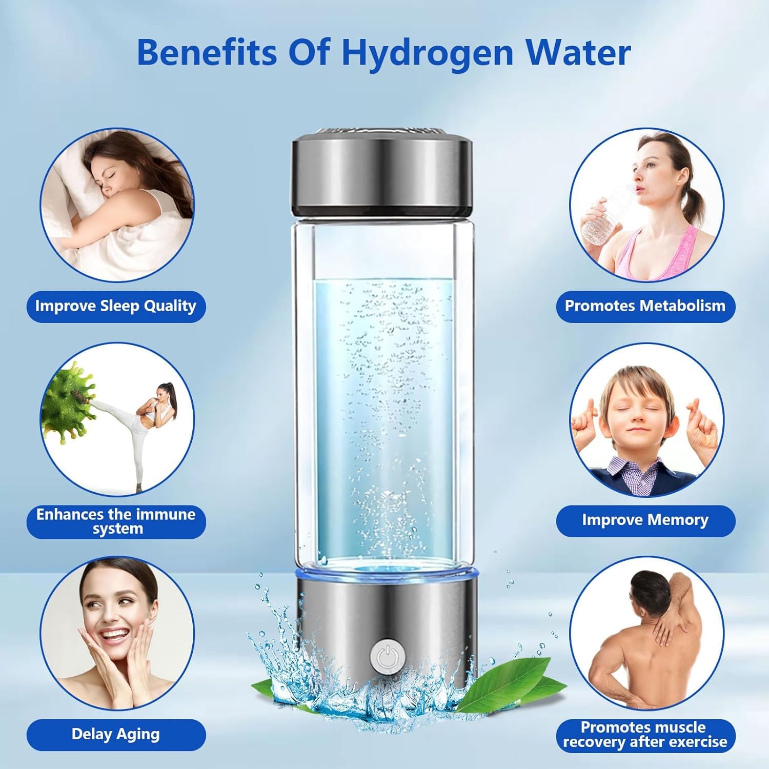 HOIDOKLY Wasserstoff Wasserflasche, tragbare Wasserstoff Wasser Ionisator Maschine