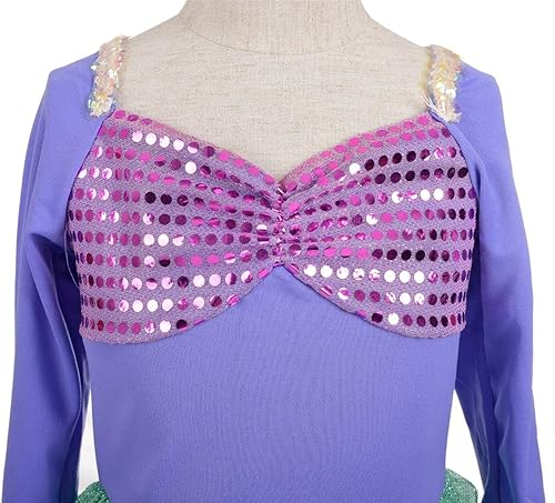 Miniatura 4 de Dressy Daisy Disfraz de sirena de princesa para niñas, disfraz de Halloween, talla 3-12