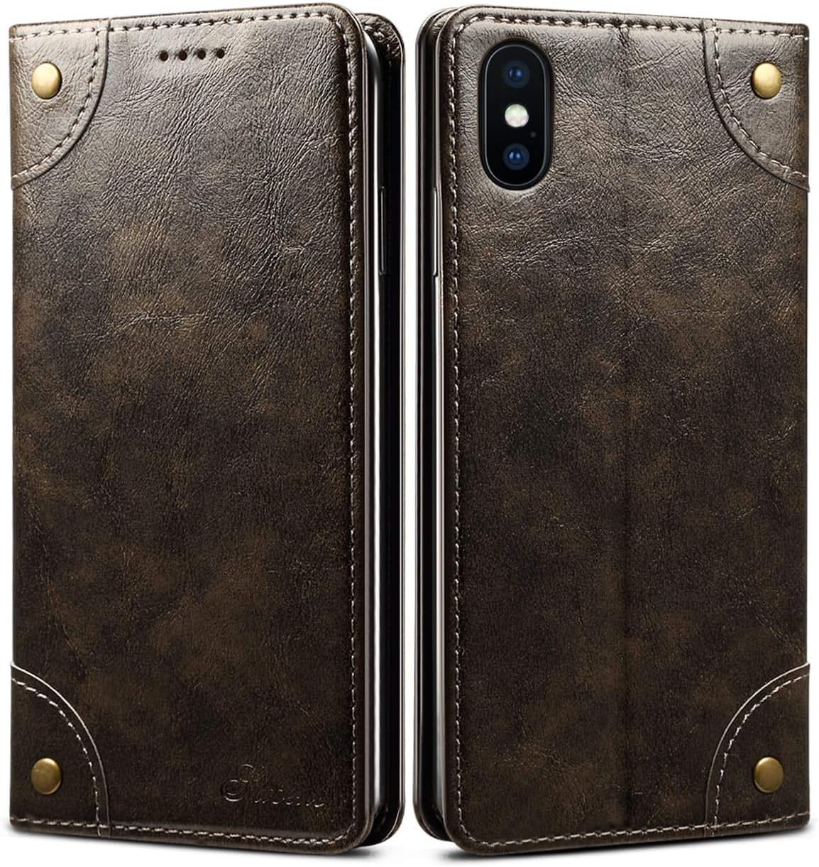 SINIANL iPhone 8/7 Case, Leather Wallet Folio Flip Cover with Stand, Magnetic Closure, Black