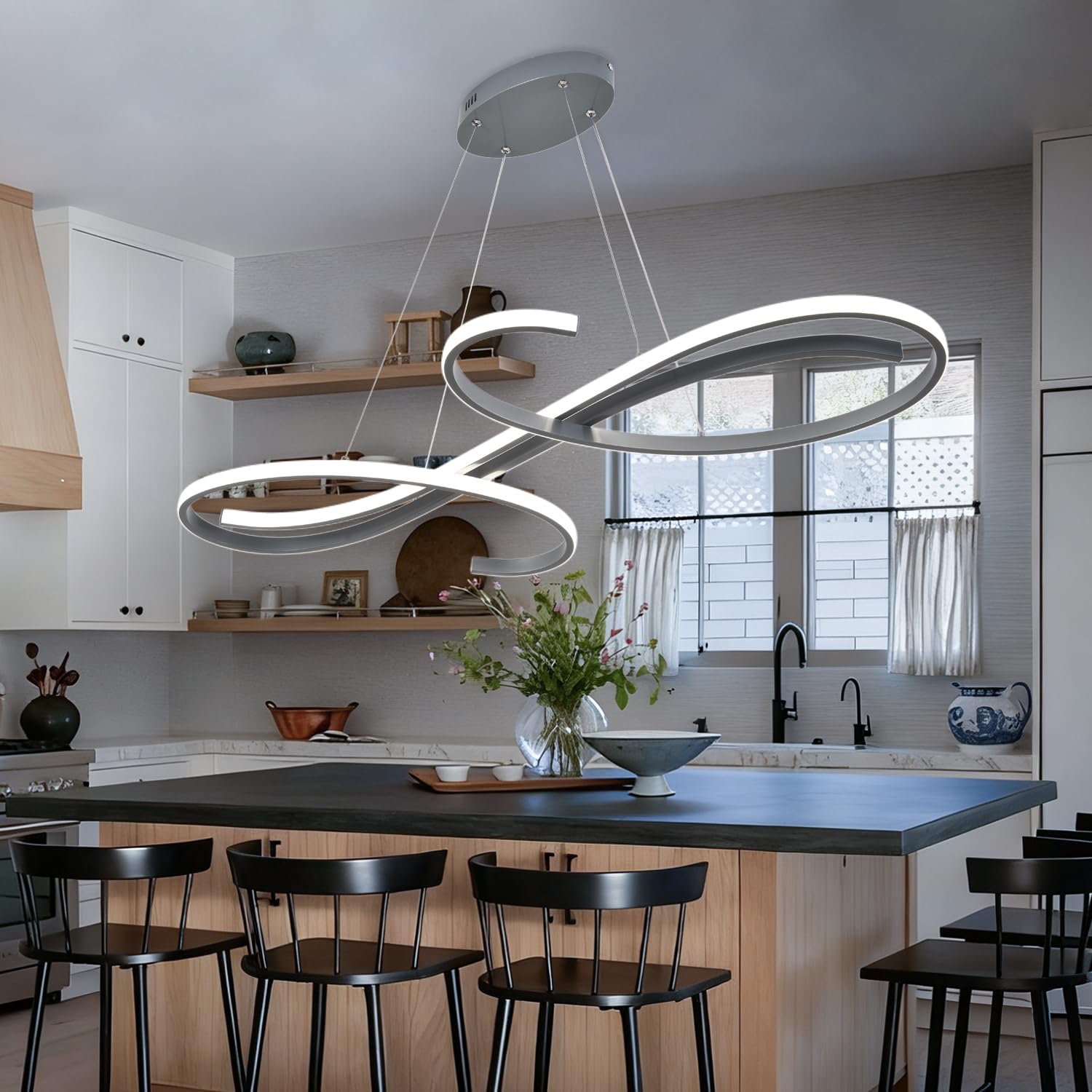 Lámpara Colgante LED Moderna para Mesa de Comedor, 100 cm de Largo, Lámpara de Comedor Regulable, Lámpara de Cocina, Lámpara Colgante Regulable,Lámpara Colgante de Diseño Lineal de 54 W para Cocina