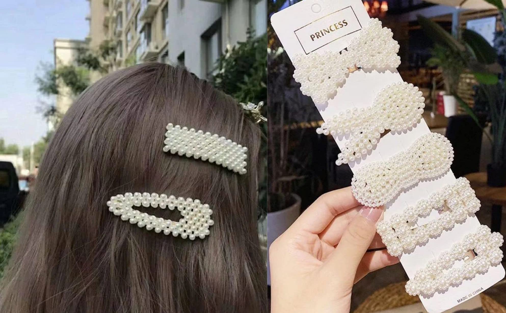 ANNACREATIONSKorean Style Pearl Metal Hair clips, Plastic Pearl Barrettes Hairpin for Women & Girls(White) 1 count (Pack of 5)