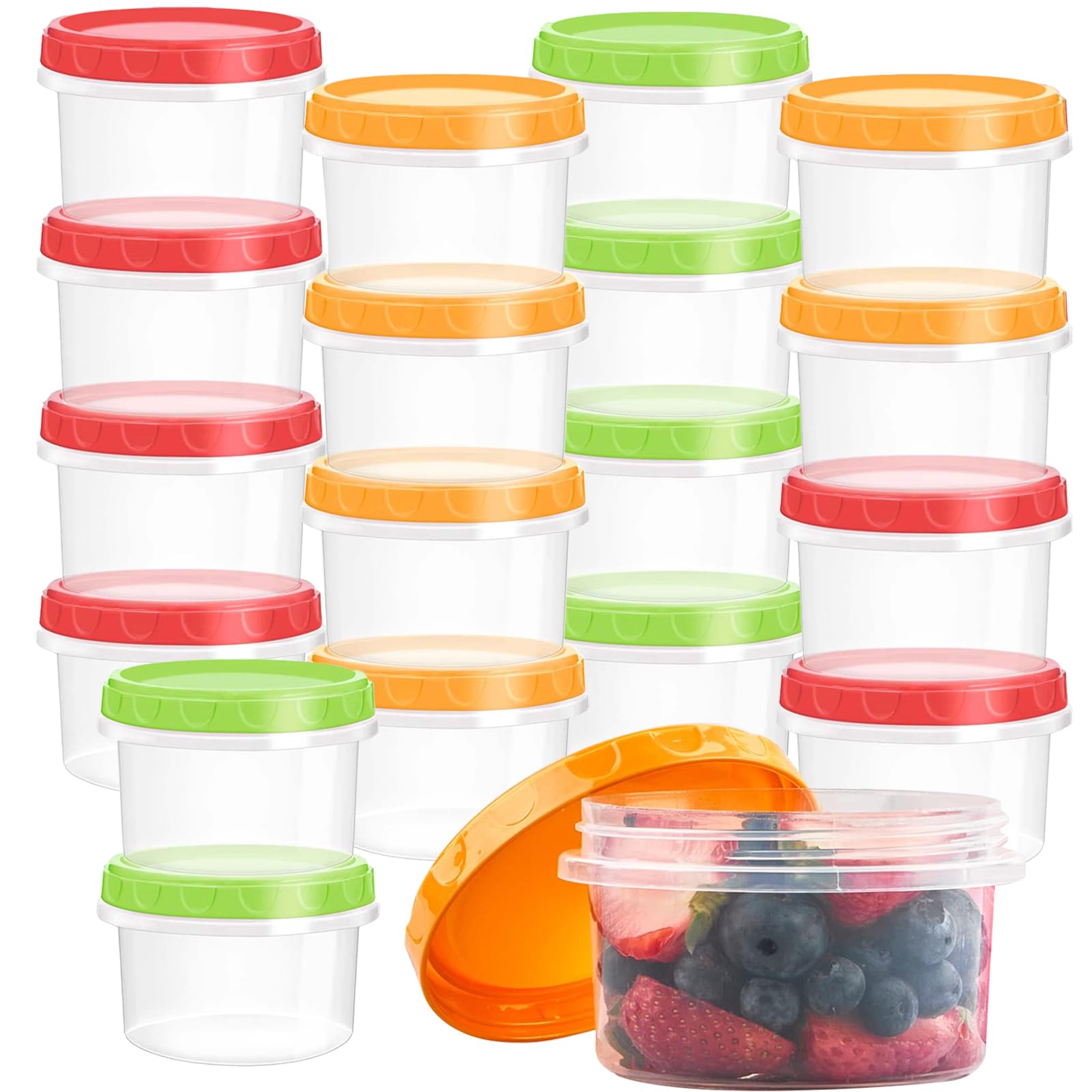 Woobroo 18-Piece Snack Pots Small Food Containers with Lids 250ml / 8oz Reusable Plastic Deli Pots Stackable Airtight Containers with Lids (Three Colors) – Dishwasher Microwave Freezer Safe — image 1