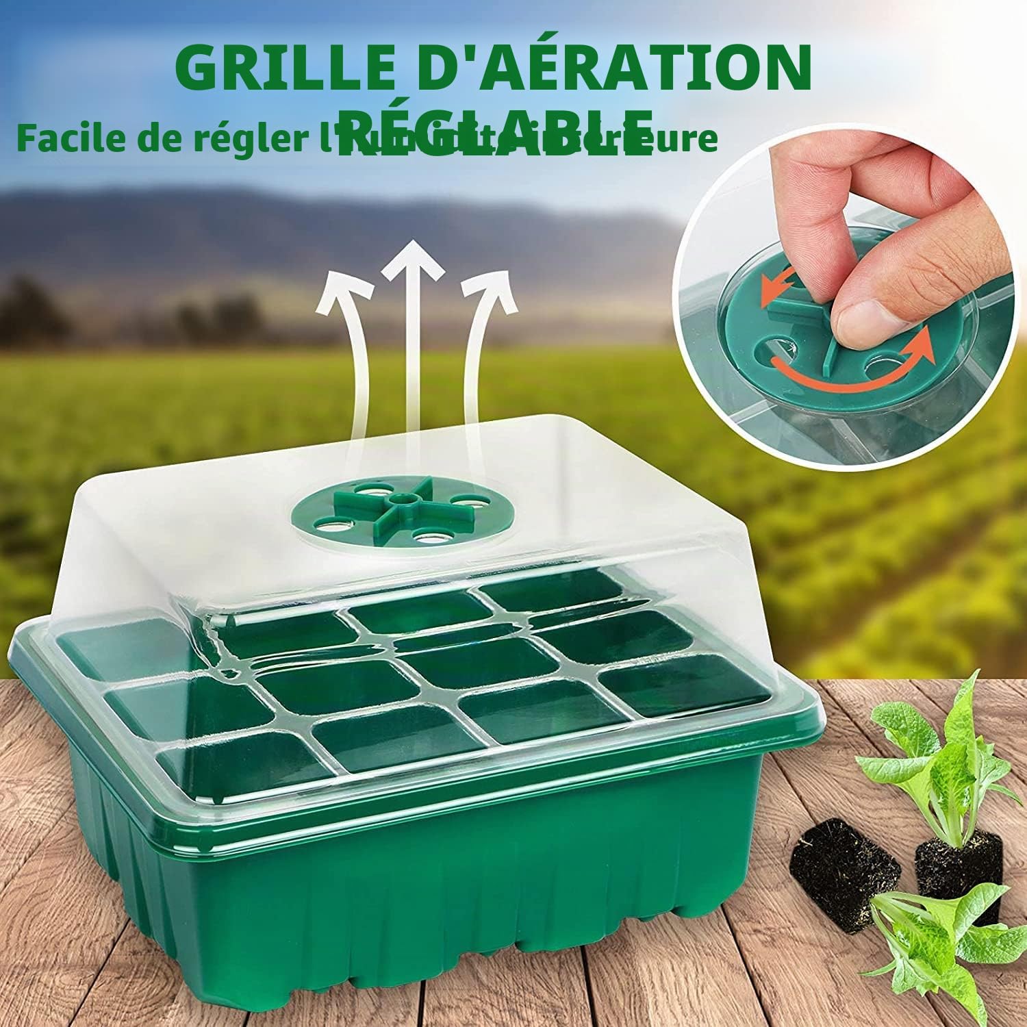 8 Pièces Mini Serre pour Semis, 96 cellules Serre Interieur Plateaux de Culture Semis Bacs à Semis Kit de Germination Interieur avec Couvercle pour Plantes Tomate, Noir