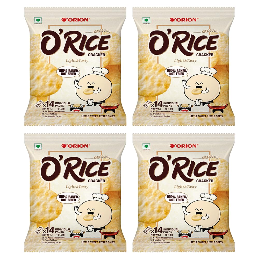 ORION Rice Cracker |O'Rice Cracker |Premium Baked Korean Snack, 4 x 14pc pack |Weekly snack pack | Healthy Rice Cakes