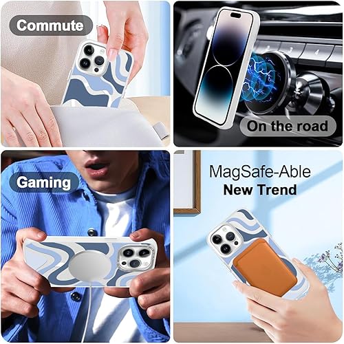 Miniatura 3 de ZIYE Funda diseñada para iPhone 14 Pro Max compatible con MagSafe Funda con bonito diseño ondulado para mujeres, niñas, hombres, TPU suave +