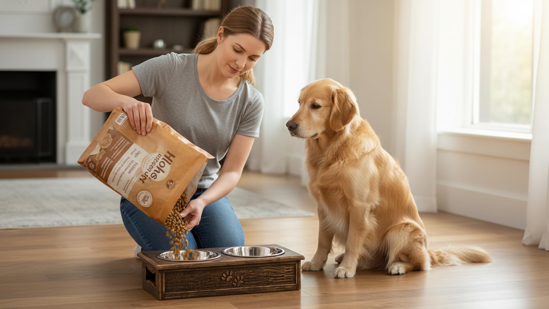 Juego de 2 cuencos de agua y alimentos para perros y mascotas, tazas de metal elevadas de acero inoxidable con soporte de madera de alta calidad, resistente a la corrosión, alimentos secos y húmedos