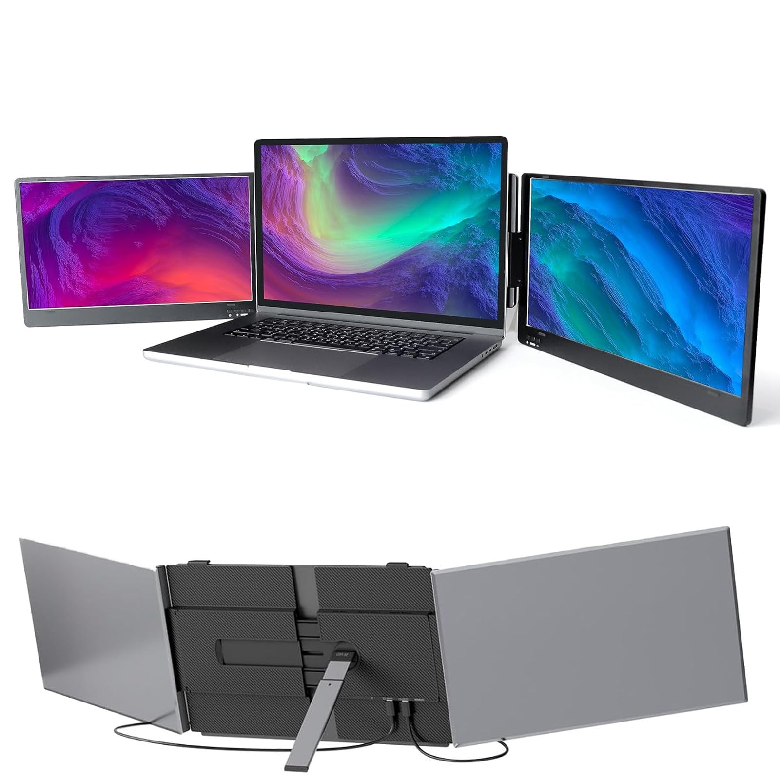 15.6" Monitor Portatile con ， 1080P FHD IPS Doppio Schermo PC Portatile, Triplo Display Compatibile con Mac Windows Chrome 12"-16" Per Trader, Giocatori, Programmatori