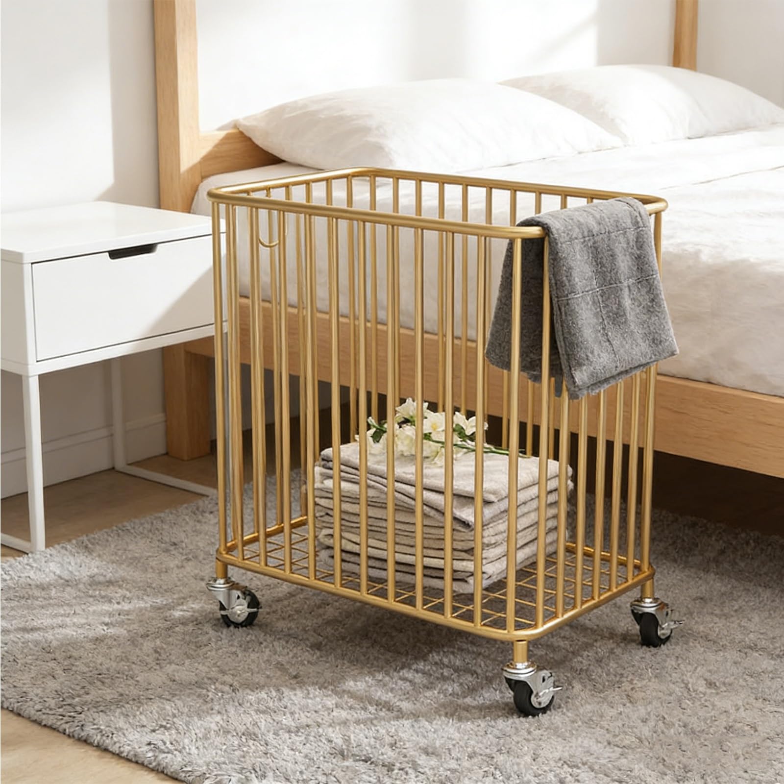 SFSLBFB Large Rolling Laundry Hamper with Wheels, Pull Ring Clothes Sorter Cart, Space Saving Dirty Laundry Basket Organizer for Bathroom, Bedroom, Dorm