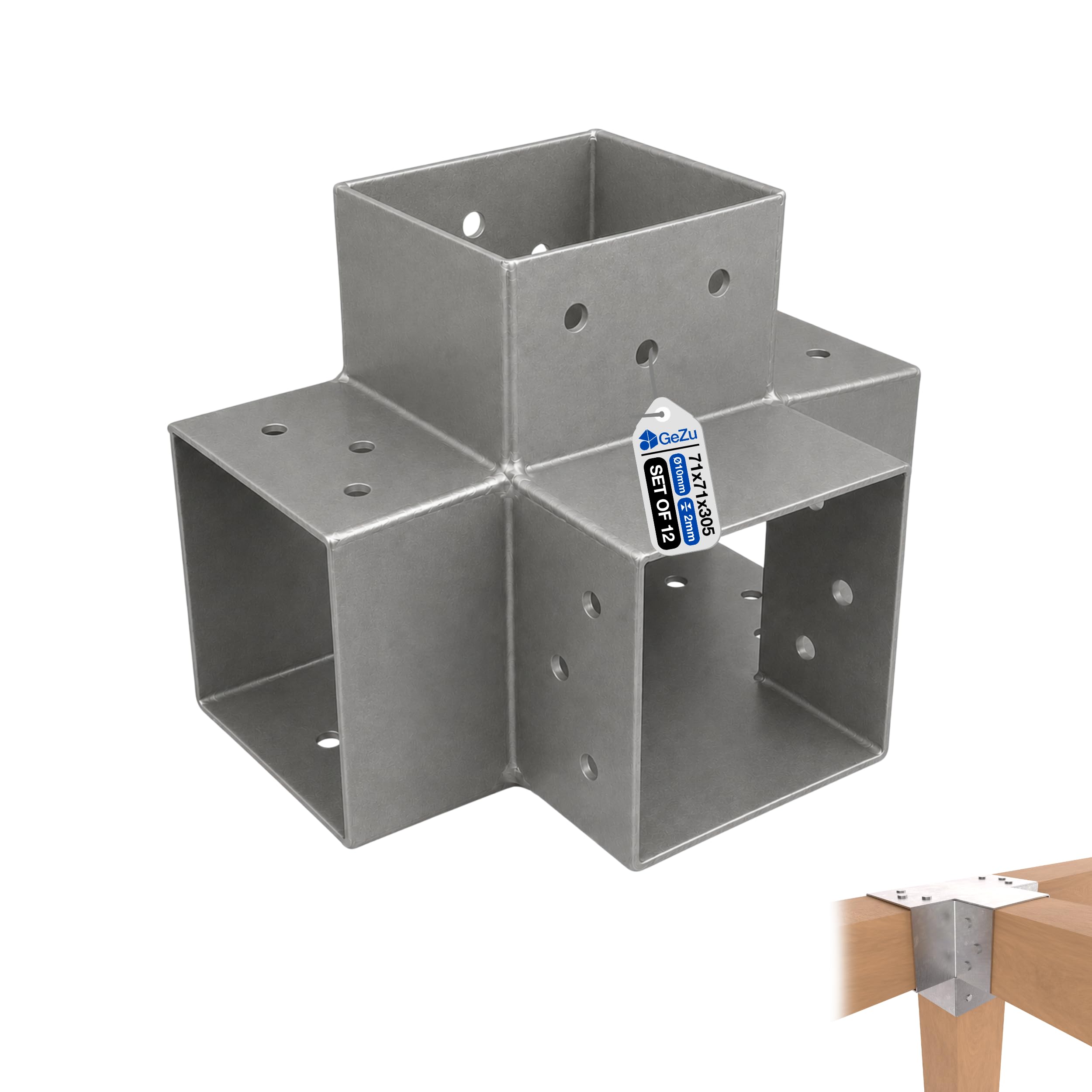 GeZu Impex Post Connector 71 x 71 mm Hot Dip Galvanised Set of 12 pergola Corner Pavilion Bracket โ image 1