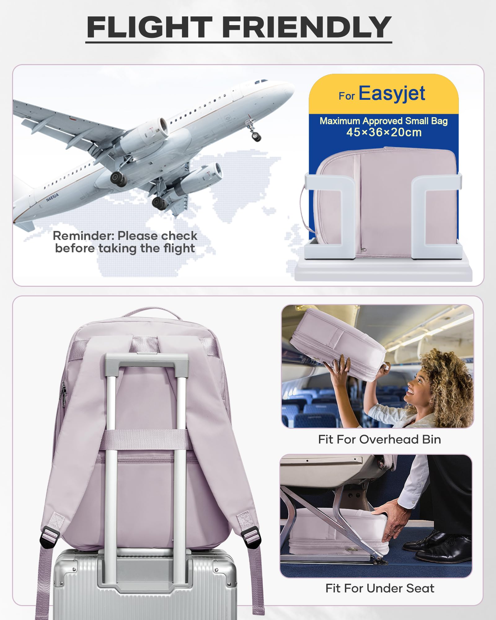 SZLX Zaino Ryanair 40x20x25 e 45x36x20 - Bagaglio a Mano Donna e Uomo, Borsa da Cabina Impermeabile per Laptop 14 Pollici, Zaino da Viaggio