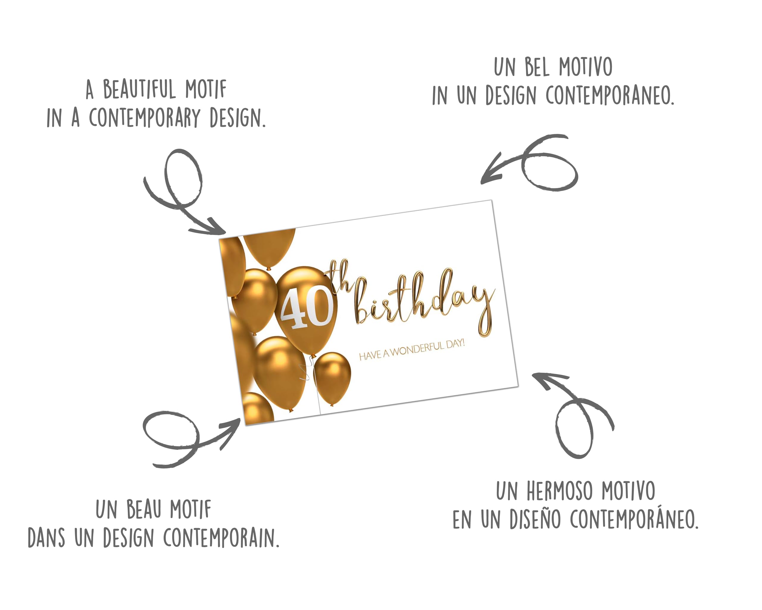 Edition Seidel Biglietto di auguri per il 40° compleanno con busta. Happy Birthday Billet uomo donna palloncini oro (GZ359-40 SW024