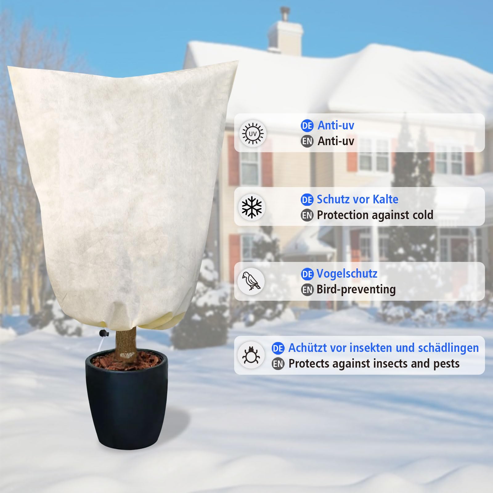 Protection Hivernale Pour Plantes 240x200 Cm - Tissu Non Tissé Respirant - Cordon De Serrage Et Zip - Anti-gel, Vent, Neige