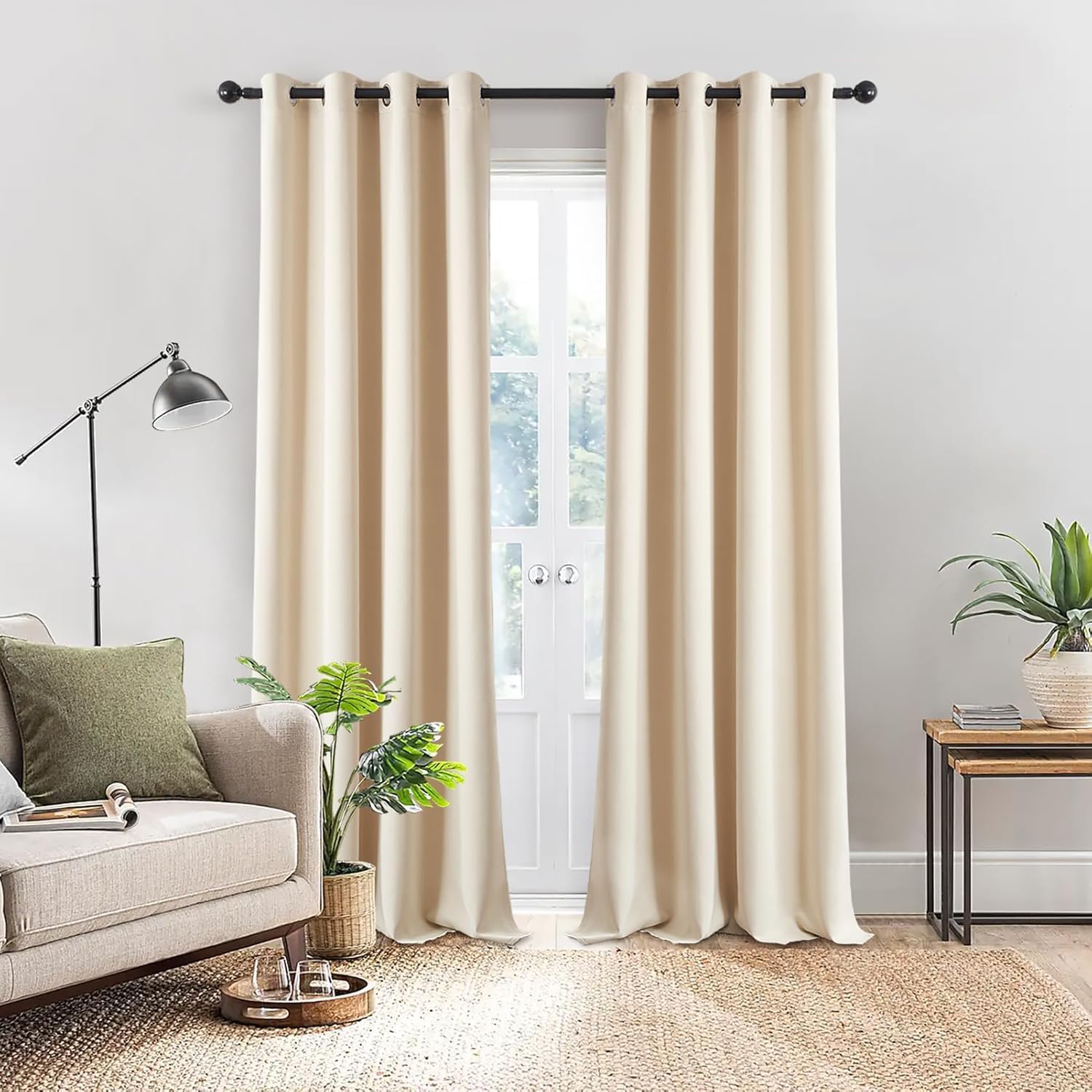 Topfinel Cortinas Opacas Modernas 2 Piezas Cortinas Termicas Aislantes Frio y Calor Cortinas Salon Termica Aislante 140 x 250 cm Cortina Corredera con Ojales para Salón, Comedor Decorativa Beige