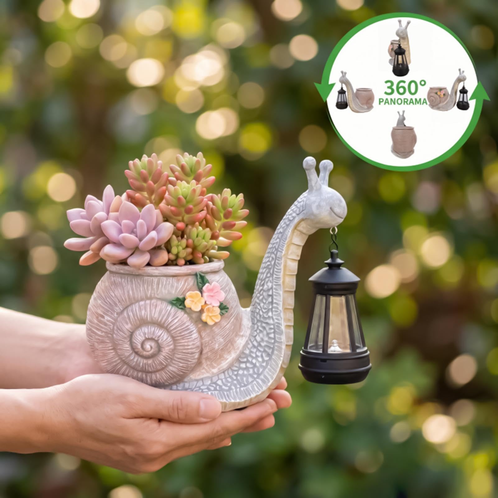 Generico Fioriera Solare lumacas, Vaso Decorativo in Resinas | Vaso da Giardino con Design a , Fioriera Decorativa Alimentata a Energia Solare per Cortili Sentieri e Terrazze