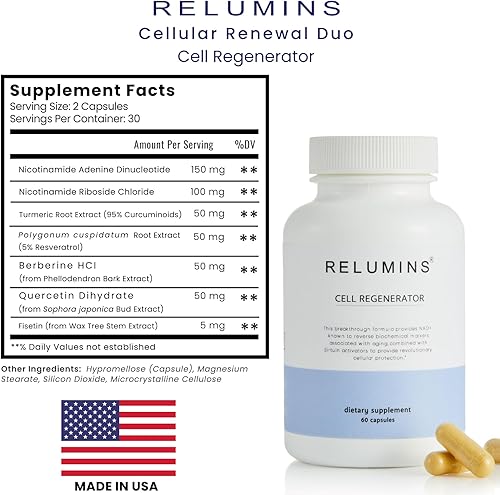 Vista 8 de Relumins Dúo de renovación celular - Regenerador celular avanzado + complejo de defensa de la edad para apoyo antienvejecimiento, energía