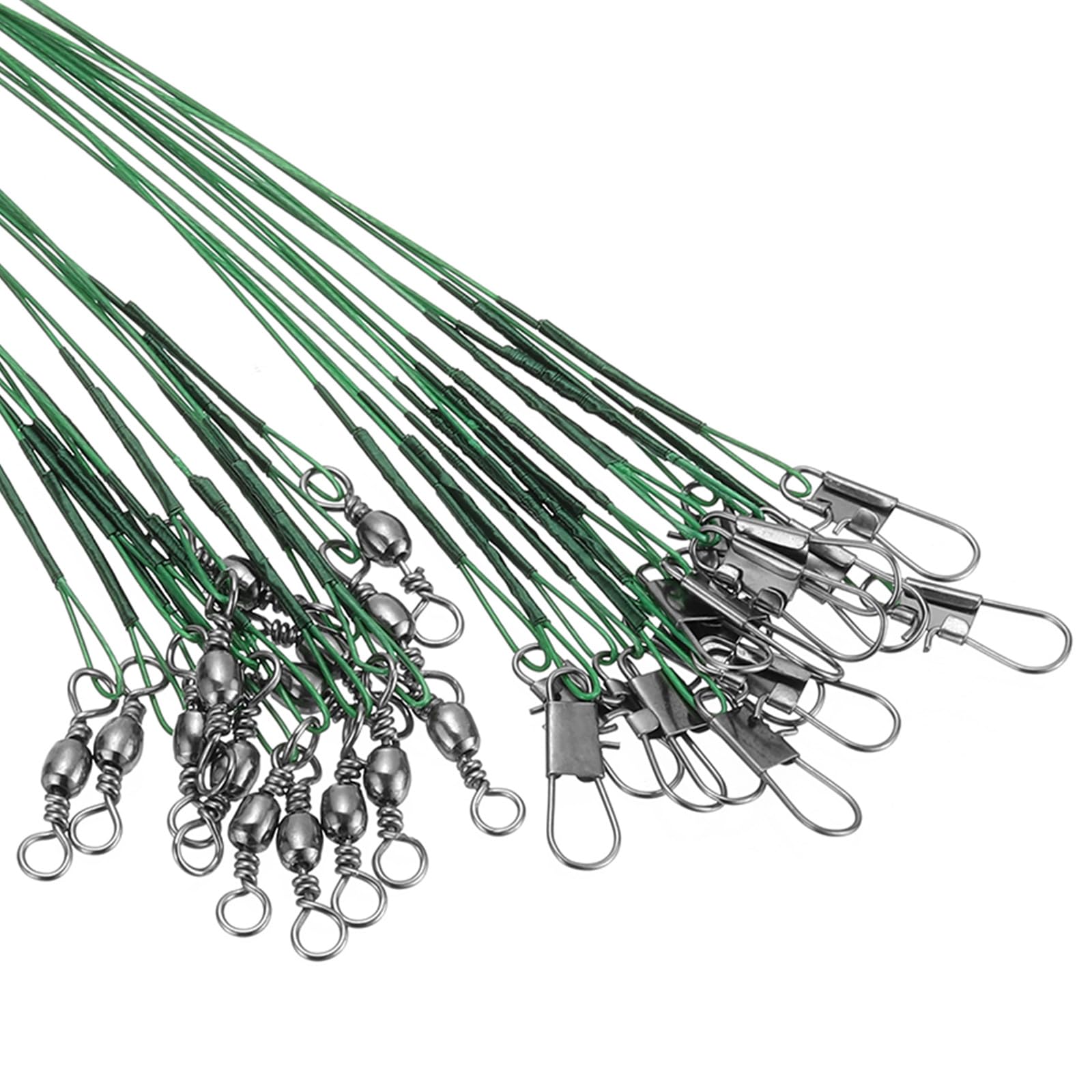 PATIKIL Fishing Wire Leaders 12", 60Pcs 30LB Strength Nylon-Coated Fishing Line Leaders with Swivel and Snap for Saltwater Freshwater, Green