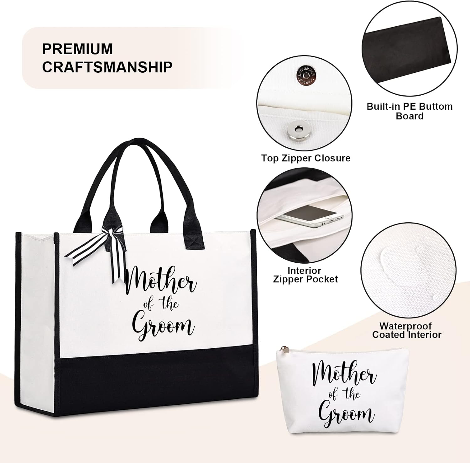 Lamyba Mother of the Groom Gifts,Mother of the Groom Tote Bag With Makeup Bag,Bridal Shower Gifts,Black and White - Image 4