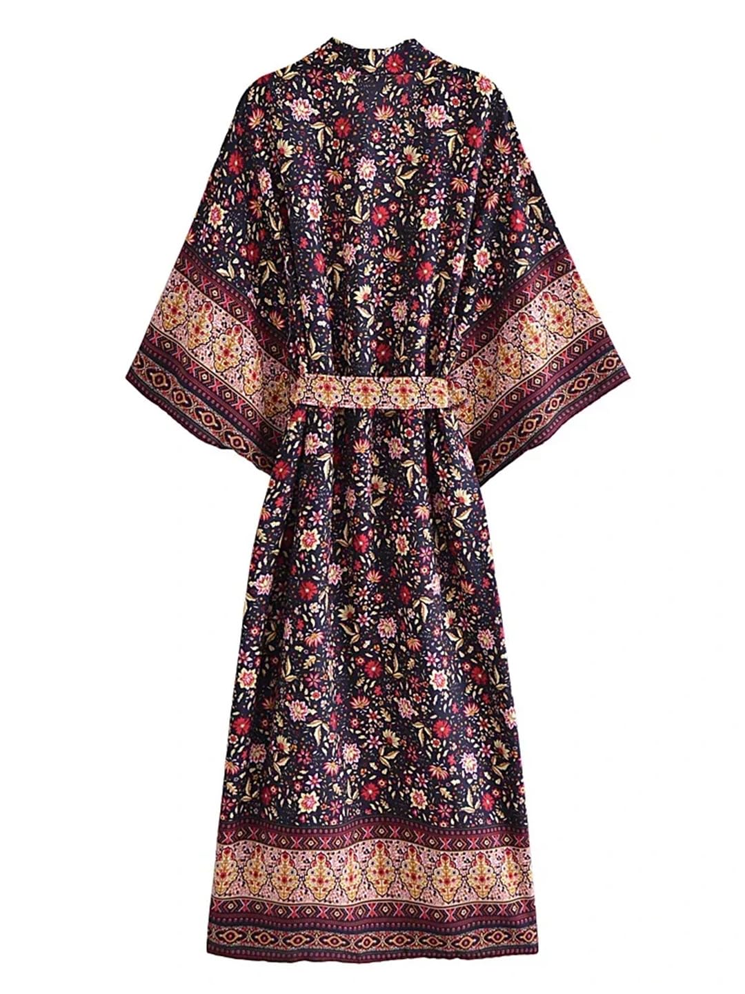 Wjnvfioo Moda damska czarny nadruk plaża bohema kimono dekolt w serek szarfy letni szlafrok okrycie bikini