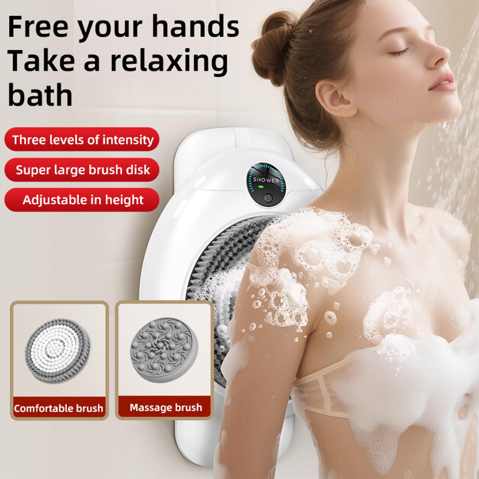 Cepillo eléctrico de Ducha para la Espalda, con 3 velocidades de Ajuste, Cepillo Exfoliante Inteligente, Ideal para Hombres y Mujeres, fácil de Instalar.