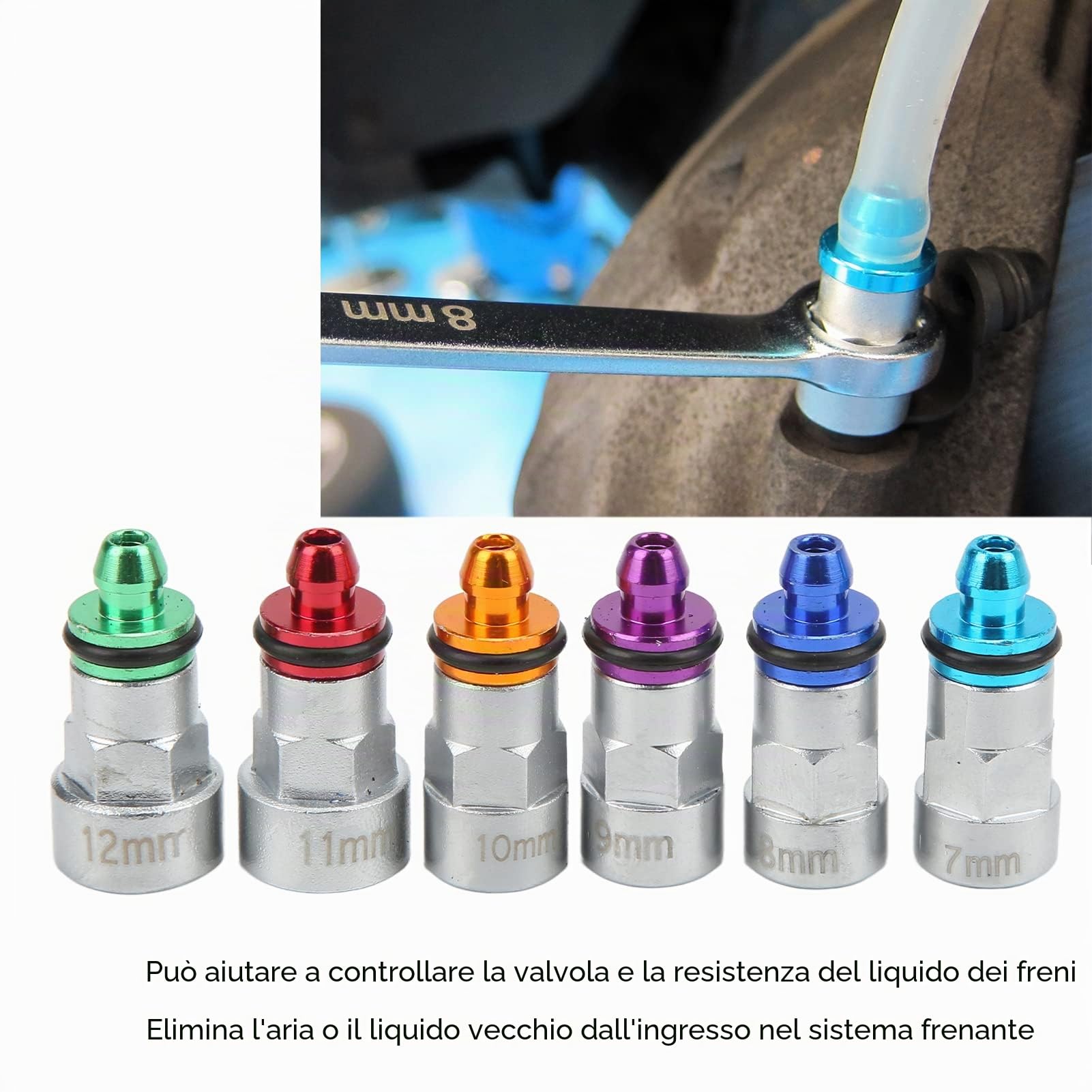 Chiavi Spurgo Freni 7-12mm, Kit Spurgo con Tubo Incluso per Auto Moto e Camion Leggeri Spurgo Senza Smontare Ruote
