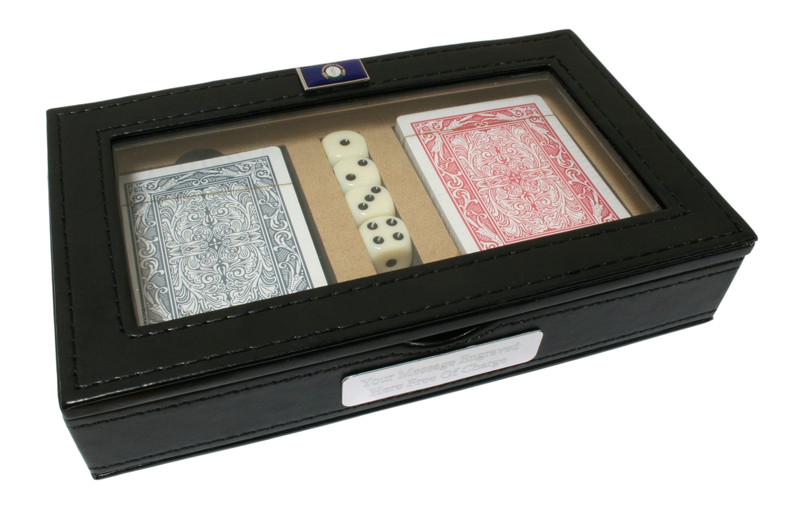 Gamekeepers Cottage gifts KENTUCKY Playing Cards and 5 Dice in Black PU Case Poker Gift With Free Engraving AS18