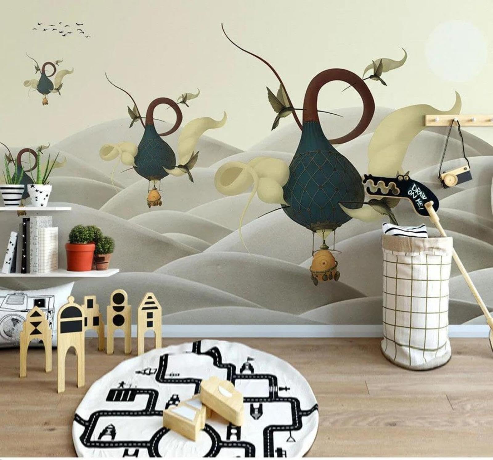 Wallpaper-3D-Xlm 250Cm×170Cm(B×H) Cartoon Abstract Small Hill Birds In Flight Art 3D Wallpaper Easy Install Feature Office Living Room Sofa Bedroom Tv Background Wall Decoration-250Cm×170Cm