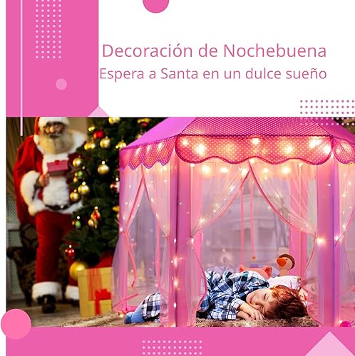 Miniatura 2 de Sumbababy Tienda de campaña de castillo de princesa para niñas tiendas de campaña para niños casa de juegos hexagonal con luces de estrella de hadas