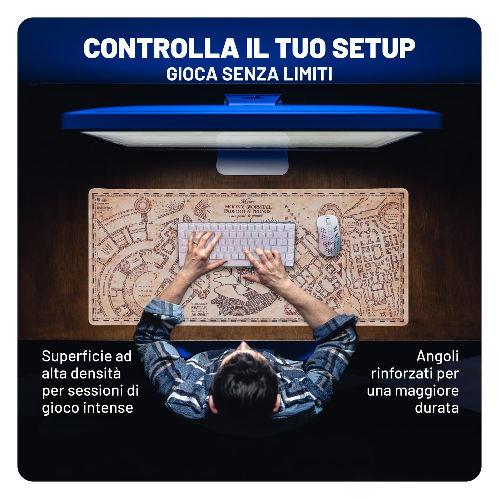 Grupo Erik Tappetino Mouse Harry Potter XXL, Mappa del malandrino - Tappetino Scrivania Impermeabile e Antiscivolo 80x35cm | Mousepad, Accessori Gaming per Scrivania