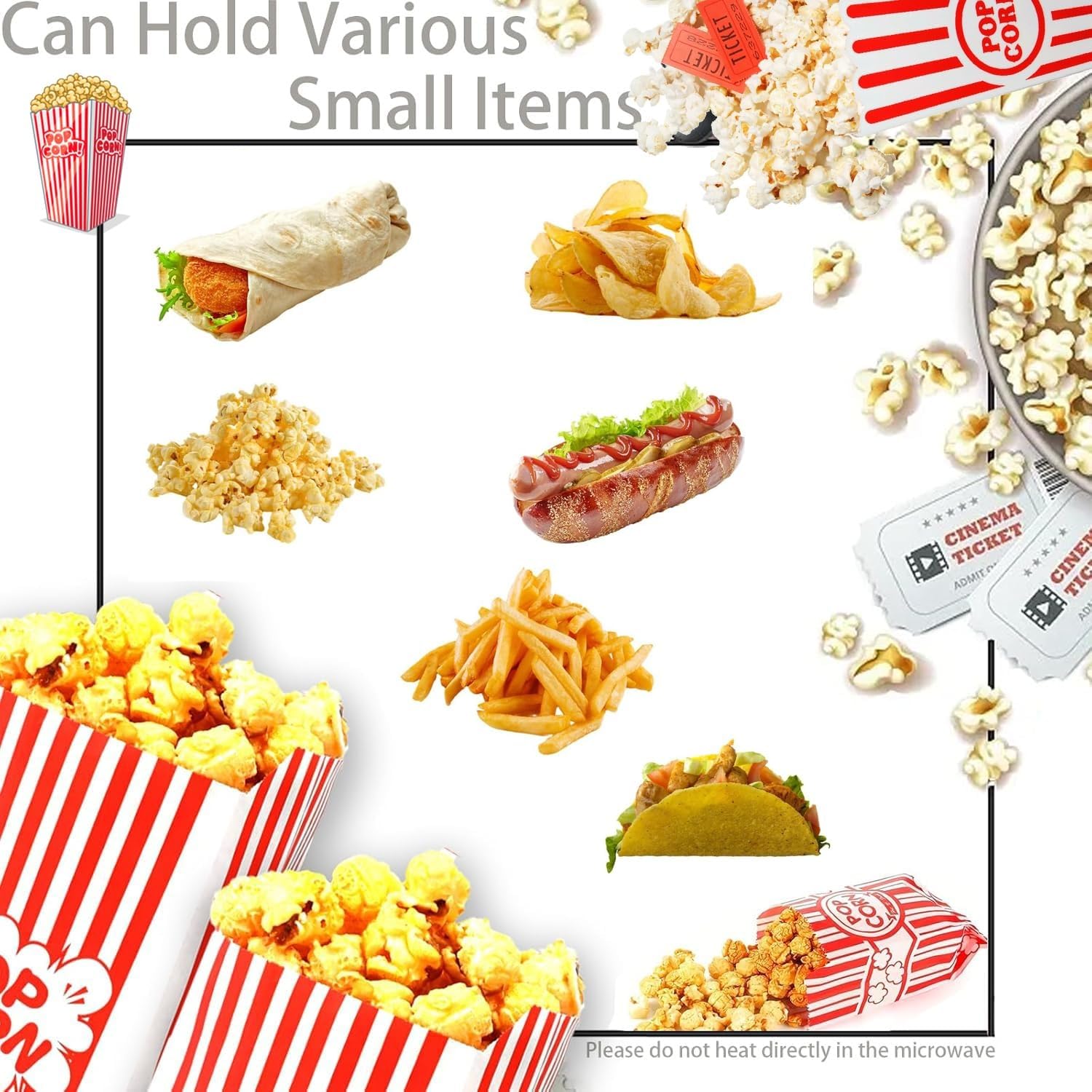MOSTFUN 150 Stück Popcorn Tüten, Popcorntüten Klein Vintage Rot und