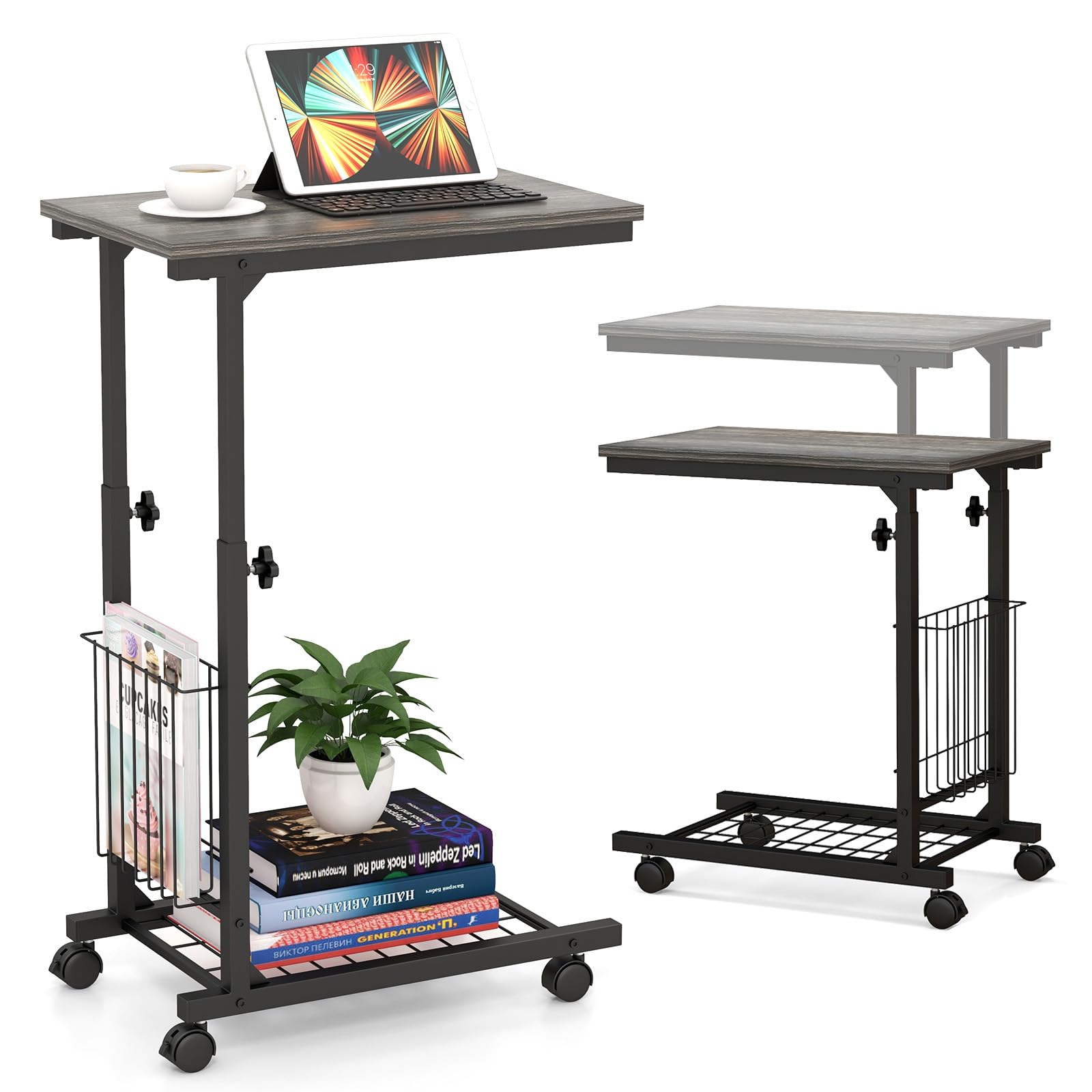 LDSZXNE Table De Lit à Roulettes 360°,Hauteur Réglable 61-97cm ,Bout De Canapé-Table Inclinable