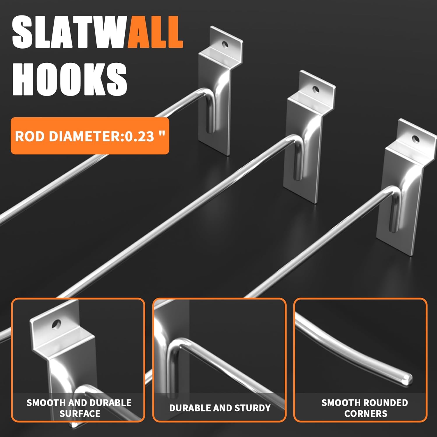 8” Slatwall Hooks, Silvery Display Hooks for Slat Wall, 25 PCS Hook Set for Slat Wall Panel