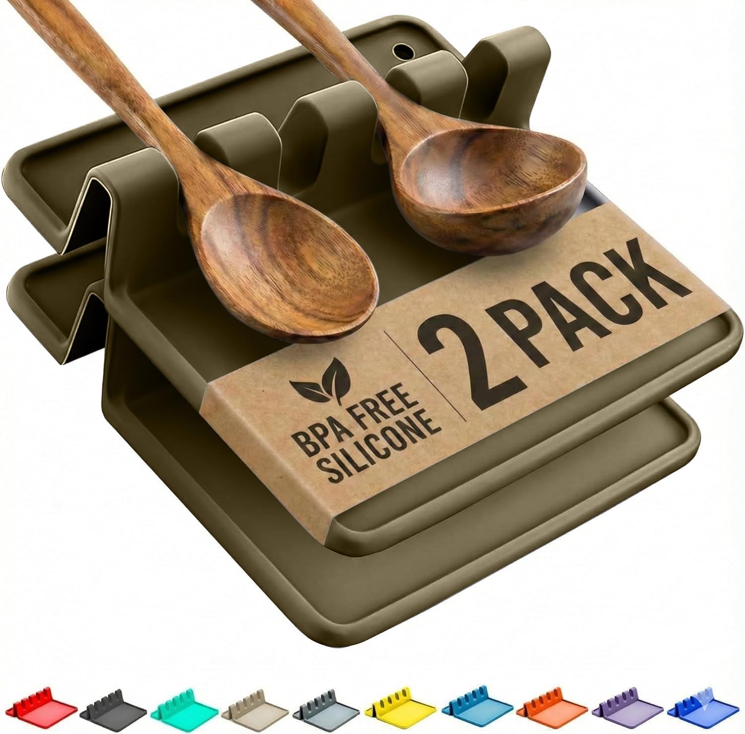2 Pack Stone Silicone Kitchen Spoon Rest for Stove Top Spoon Holder Set