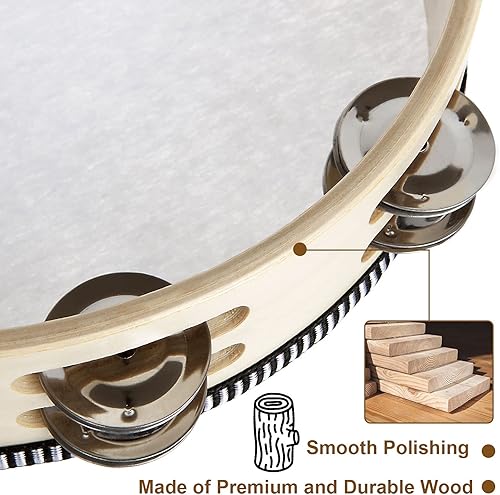 Miniatura 5 de Paquete de 3 panderetas de mano (pandereta de madera (paquete de 2)