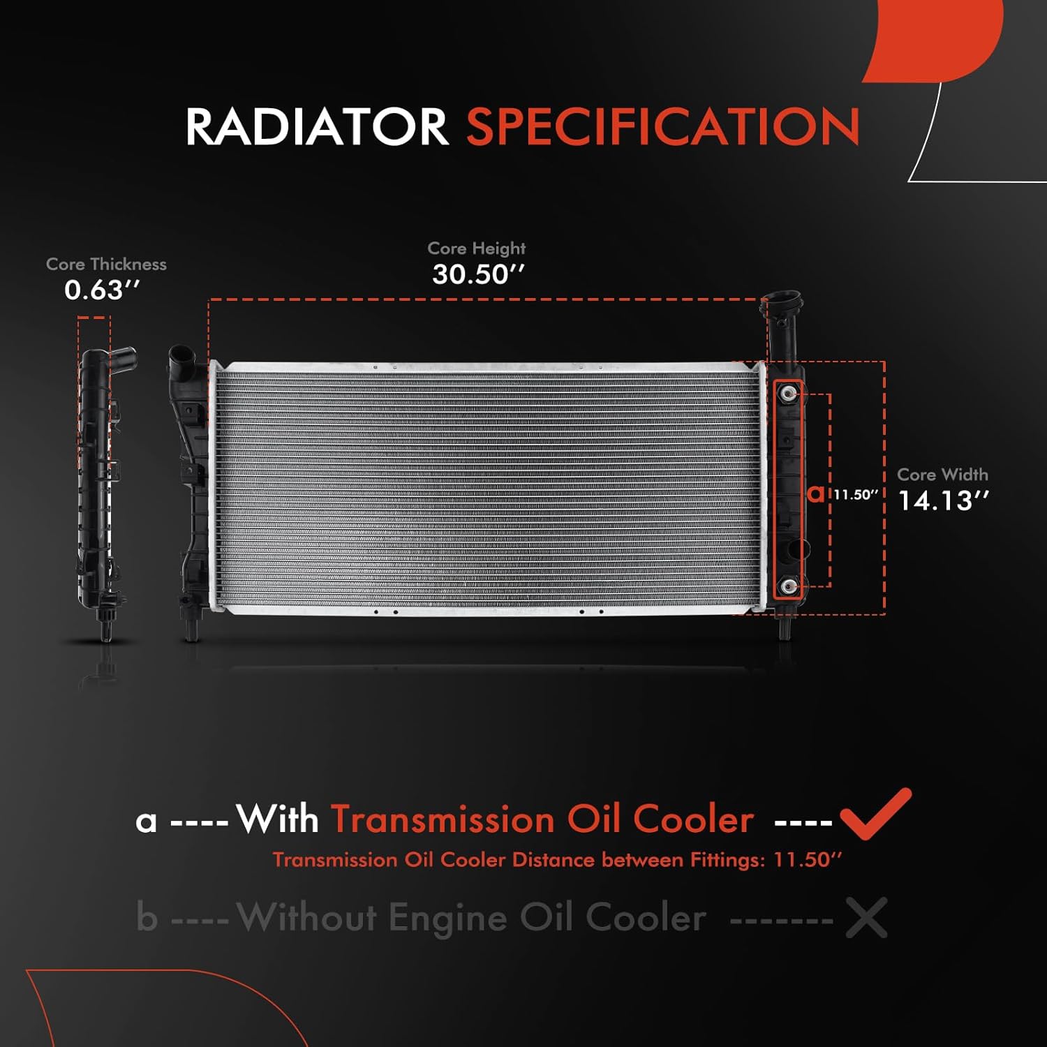 A-Premium Engine Coolant Radiator with Trans. Oil Cooler Compatible with Chevy Impala 2004-2005, Monte Carlo 2004-2005, Grand Prix 04-08 & Buick LaCrosse, Buick Allure, Auto Trans. Replace# 10324030